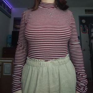 long sleeve mock neck bodysuit maroon and white